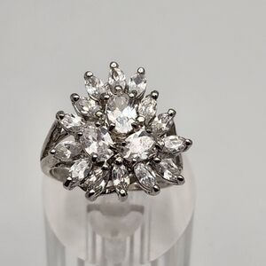 18 Karat White Gold Filled Starburst Cluster Cubic Zirconia Ring (9)